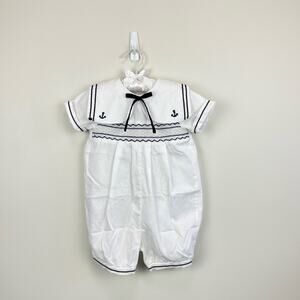 Vintage Rosy Kids Smocked White Sailor Romper 24 Months
